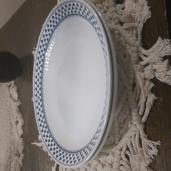 Vtg Adams Brentwood Ironstone Blue Clover Wedgewood Dinner Plates - Picture 5 of 7